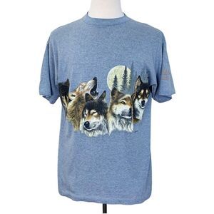 Vintage Wolf T-Shirt Large Blue Moab Utah Single Stitch